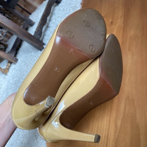 Walter Steiger Heels Pin Up Nude Beige Camel Pumps 38 / 7.5 Patent Leather Round - Picture 10 of 13